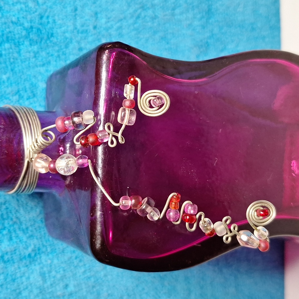 Pink Glass Decorative Bottle, Fushia, Bright Pink, Cute Decor With Beads - Picture 3 of 11